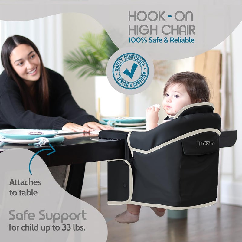 Tinybow Elegant Faux Leather Hook-On High Chair for Baby - Portable Baby Seat for Eating, Travel and Table Attachment - Image 2